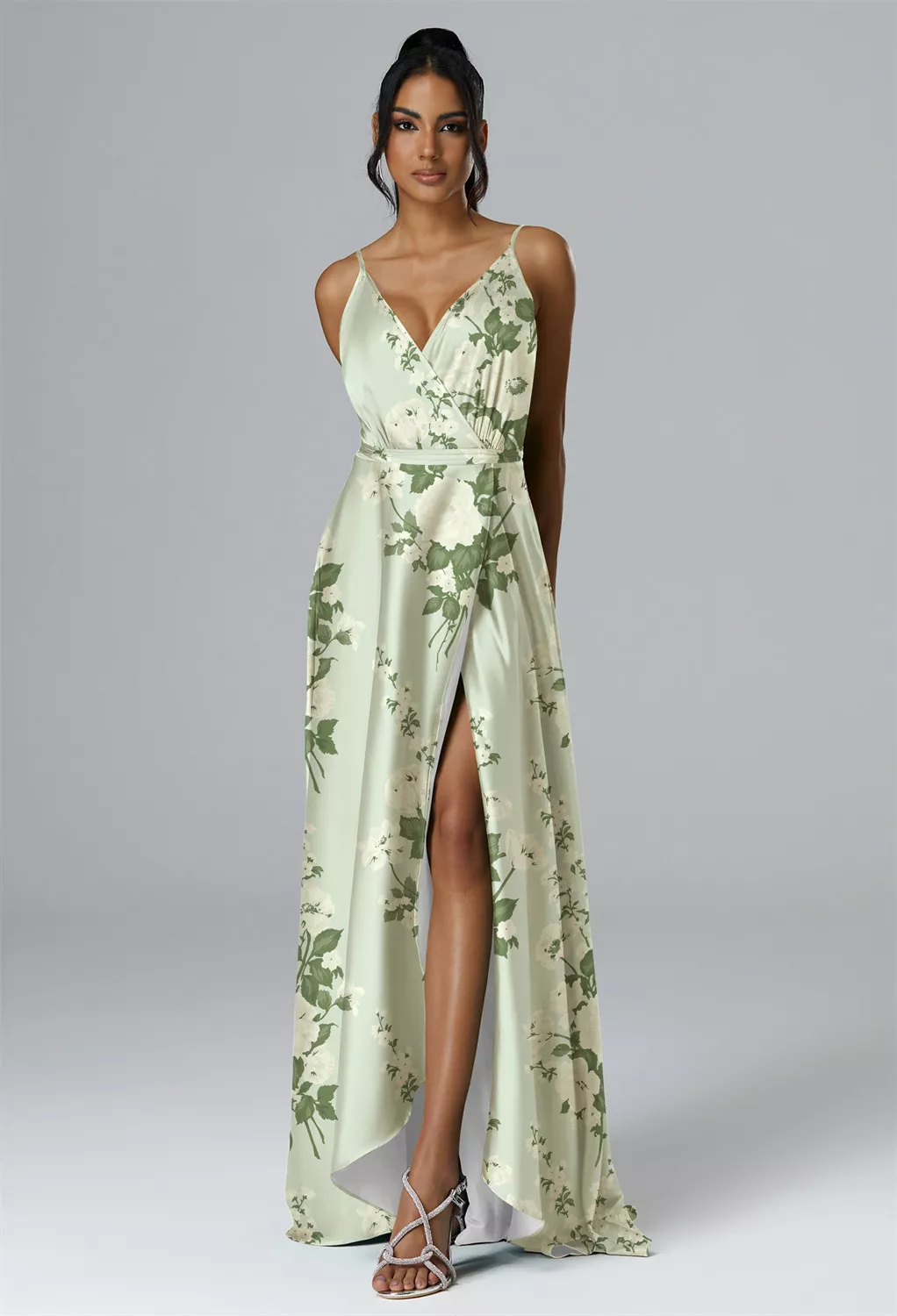 AW Sage Mottled Moss Green  Floral Bridesmaid Dresses